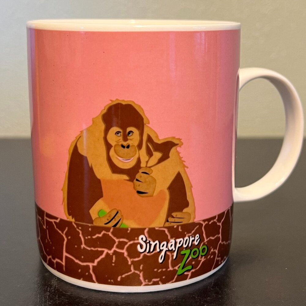 Singapore Zoo ORANGUTAN Souvenir Pink Ceramic Coffee Mug 12oz Tea Cup